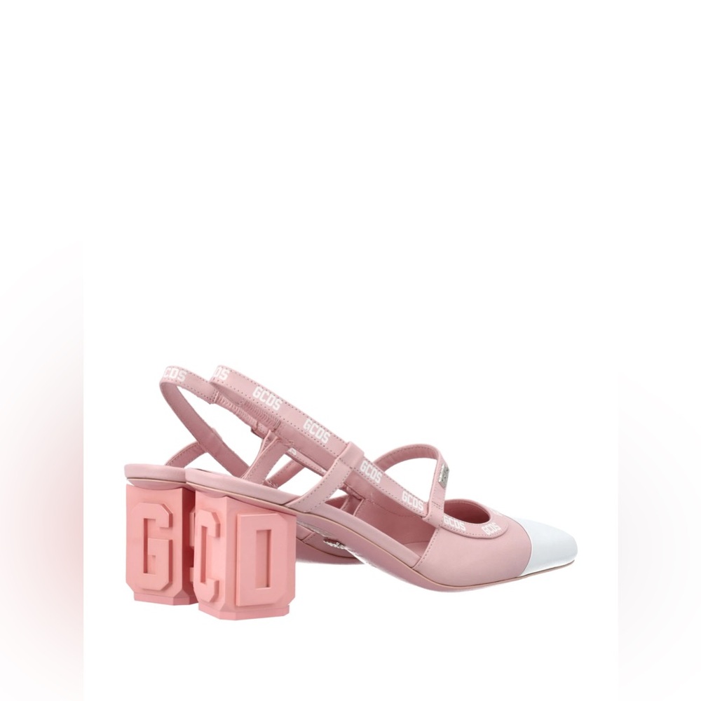 NEW GCDS Leather Lilit Slingback Pink Logo Pumps Block Heels Coquette Feminine - Picture 4 of 15